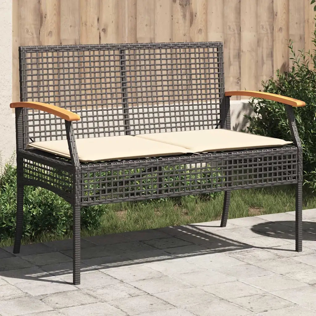 Panca da Giardino con Cuscino Nera in Polyrattan e Legno Acacia 899289