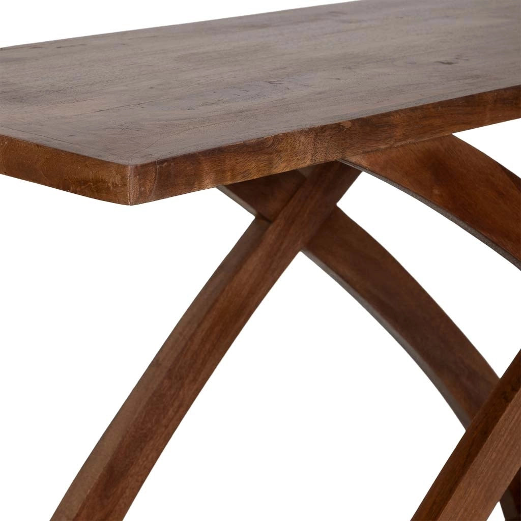 Tavolino da ingresso artigianale in legno marrone 122x45x76h cm