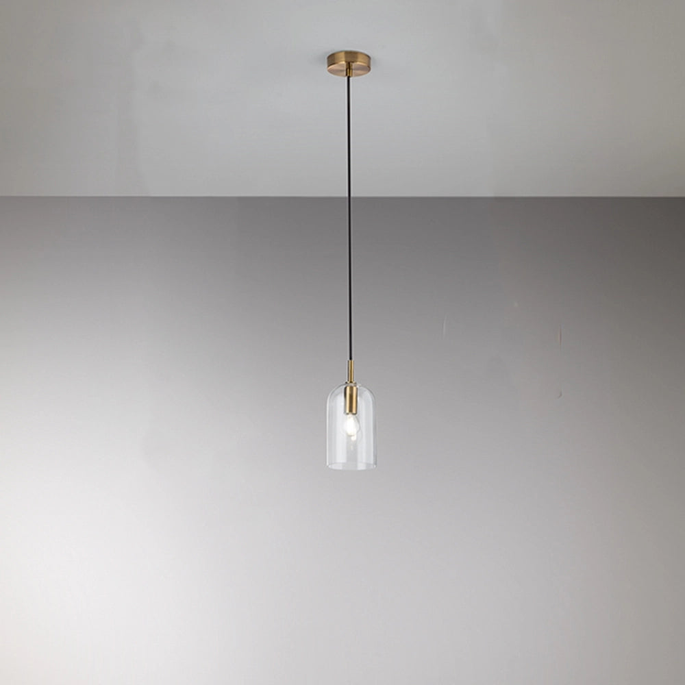 Sospensione Contemporanea Coro Metallo Oro Spazzolato Vetro 1 Luce E14