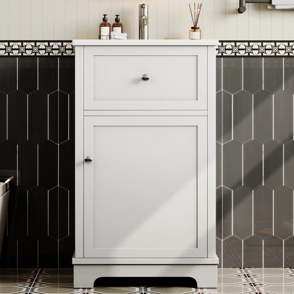 Mobile sottolavabo con lavabo integrato 1 cassetto e ripiano regolabile in MDF e ceramica bianco 51 × 46 × 87 cm