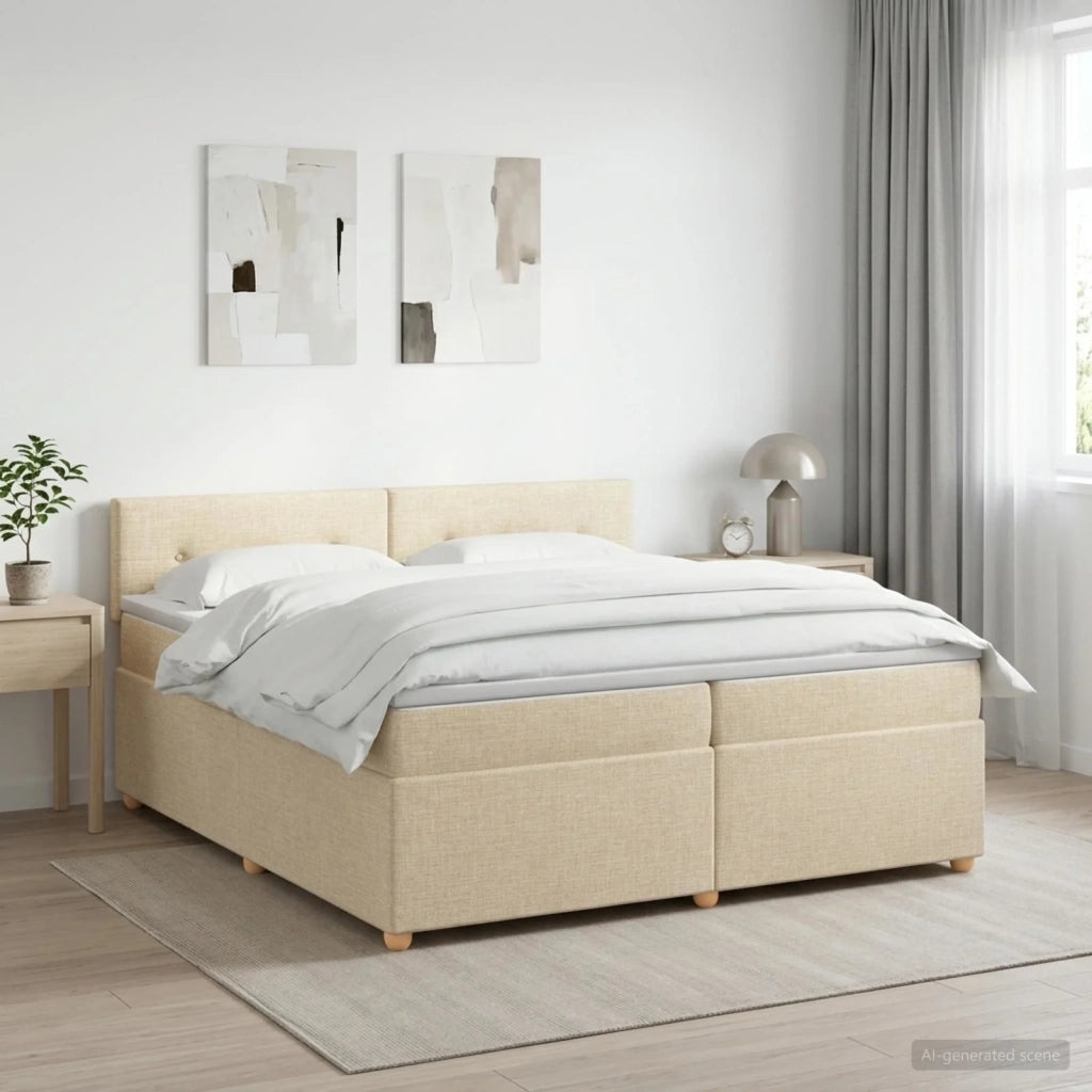 Letto box spring con materasso Crema 200 x 200 cm Tessuto 3451040