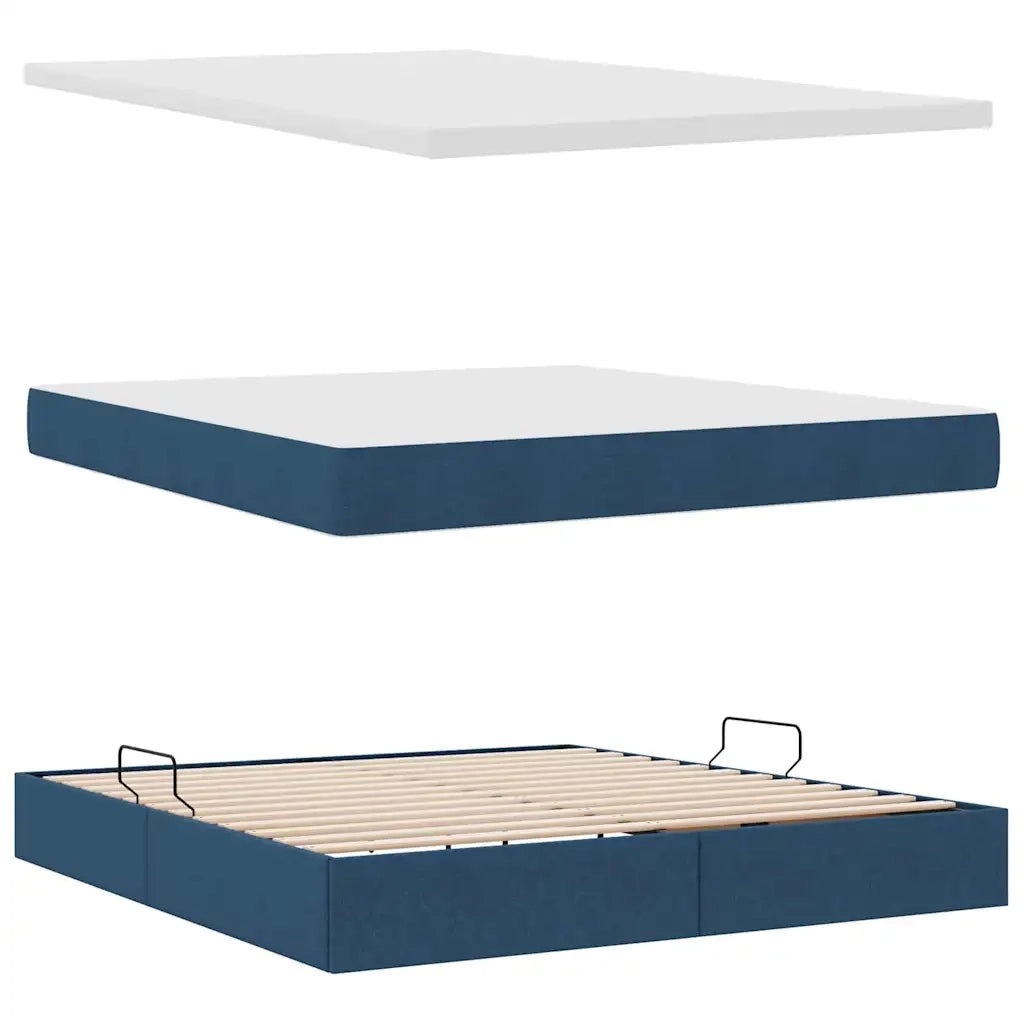 Letto con contenitore e materasso con testiera Blu 160 x 200 cm
