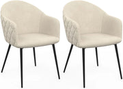 Set di 2 sedie da pranzo e poltrone da tavolo MOLY in velluto goffrato beige