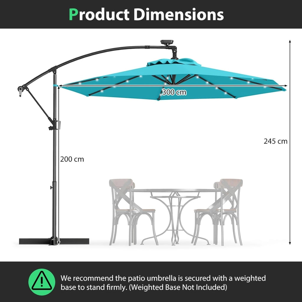 Ombrellone LED da giardino con manovella, ombrellone da terrazza con supporto, rotazione a 360°, pieghevole, inclinabile, ombrellone da 300 cm x 230 cm, per giardino, terrazza, piscina