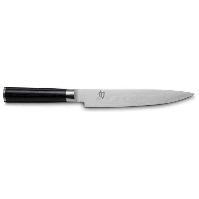 Shun DM-0768 Shun Classic Coltello da Affettare 18 cm Lama in Acciaio Damasco 32 Strati con Nucleo VG-MAX Durezza 61 HRC Manico in Legno Pakka Nero colore Nero