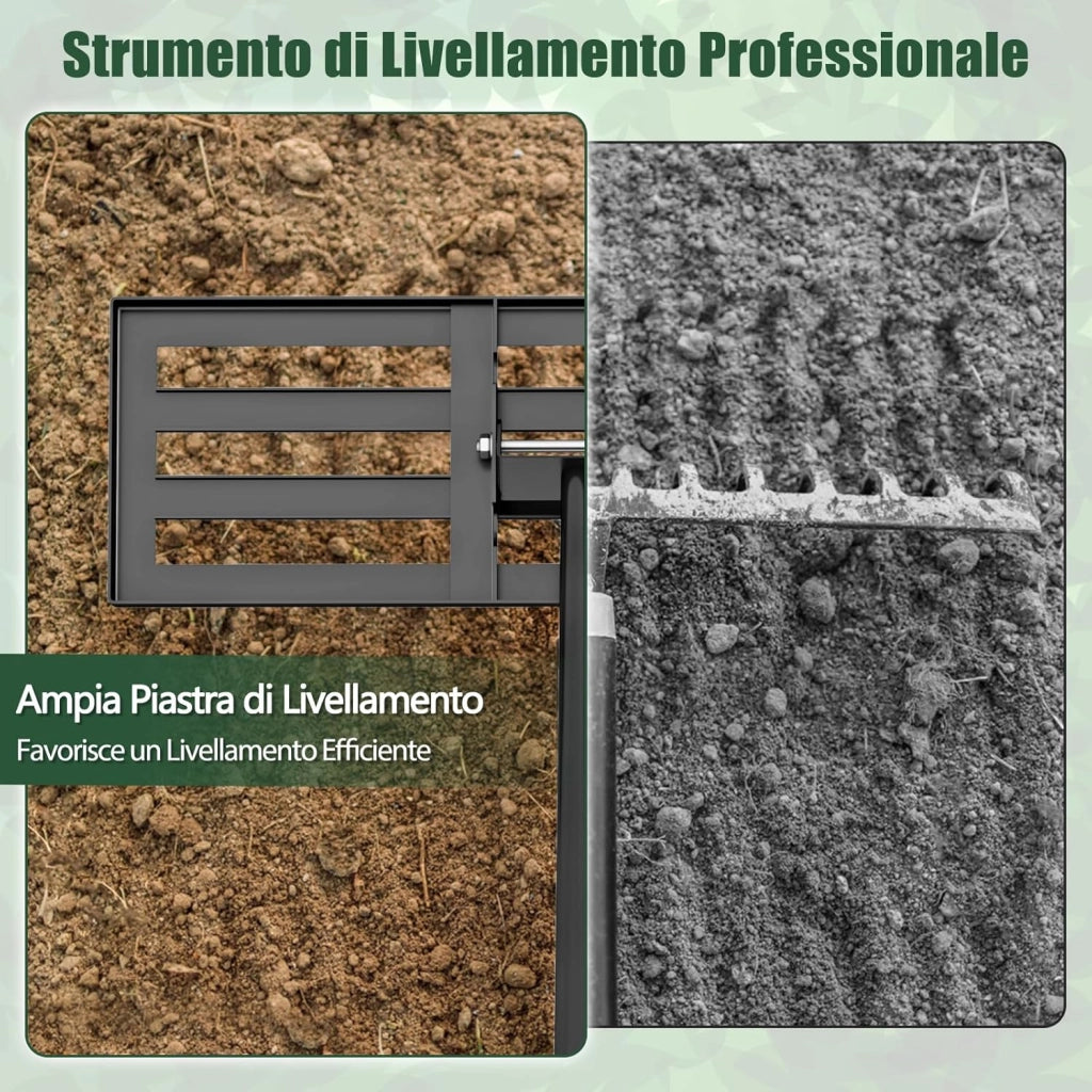 Rastrello Livellatore per Prato, Attrezzo per la Livellatura del Prato con Manico Ergonomico, Livellatrice per Giardino, Cortile, Campo da Golf, Fattoria e Pascolo (Nero 75 x 25 cm)