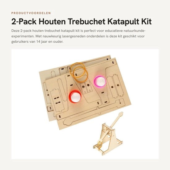 Katapulta in Legno - 2-Pack con Meccanismo di Scarico Regolabile - Progetto Educativo di Costruzione - Componenti Laser Tagliati con Precisione - Parti Riciclabili - Imballaggio Ecosostenibile - Trebuchetto