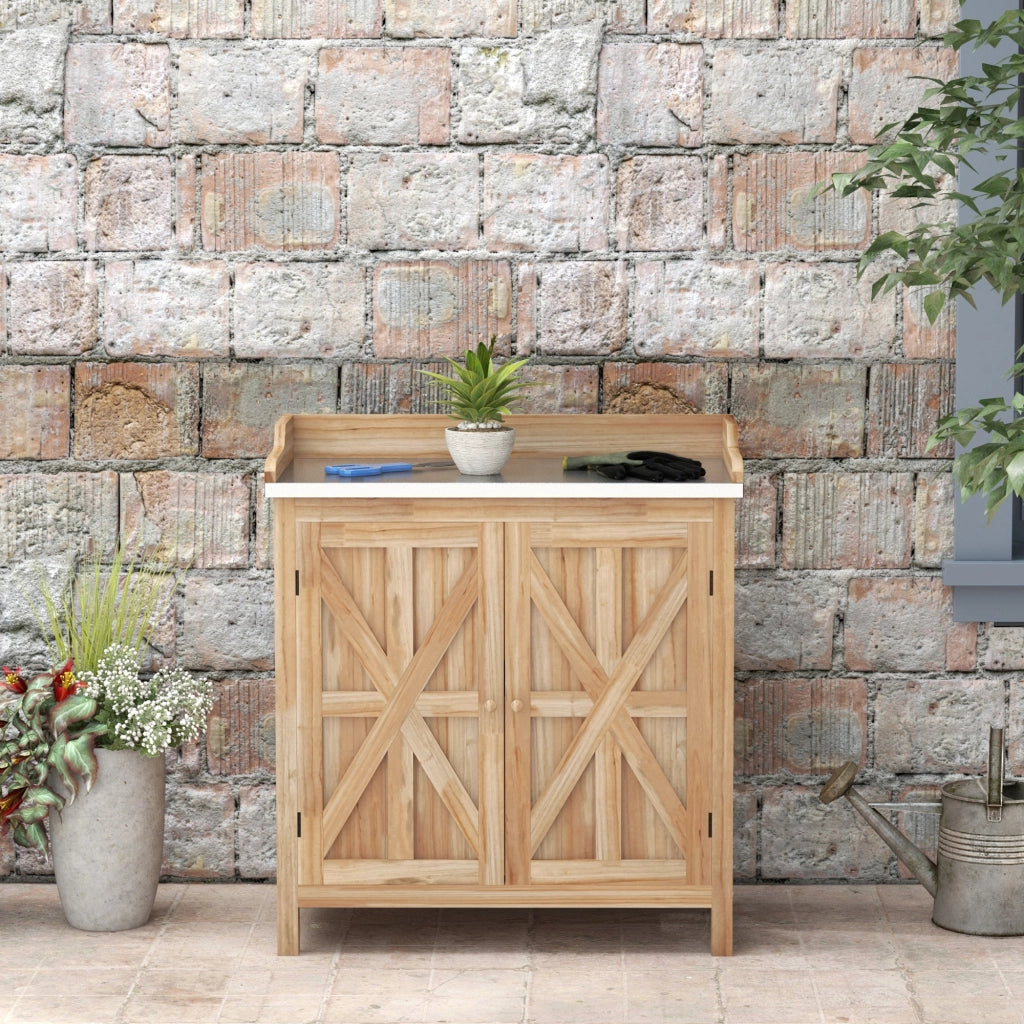 Armadio da giardino con 2 ripiani e piano in metallo ¨C Zephmum ¨C Legno di abete