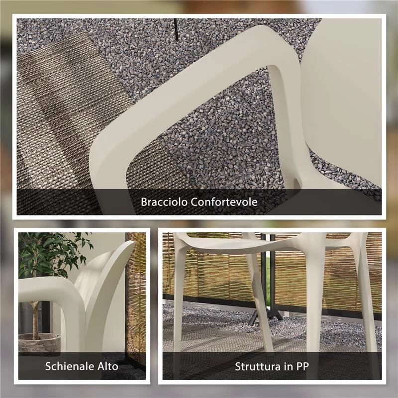 SET 4 SEDIE DA GIARDINO IMPILABILI IN PP DAL DESIGN MODERNO CON BRACCIOLI 60X56X75 CM BIANCO