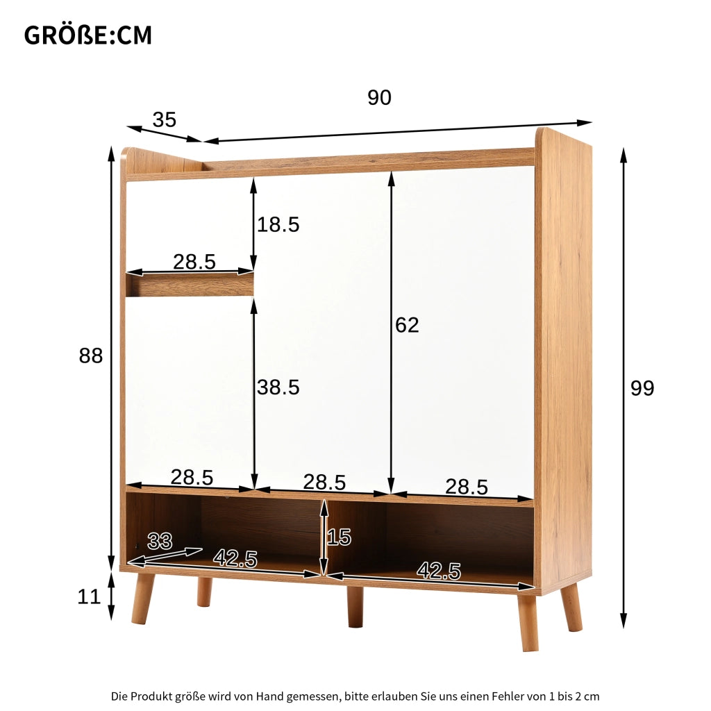 Mobile contenitore con ripiani regolabili e vani aperti, per ingresso, in truciolare, bianco naturale, 90 × 35 × 99 cm