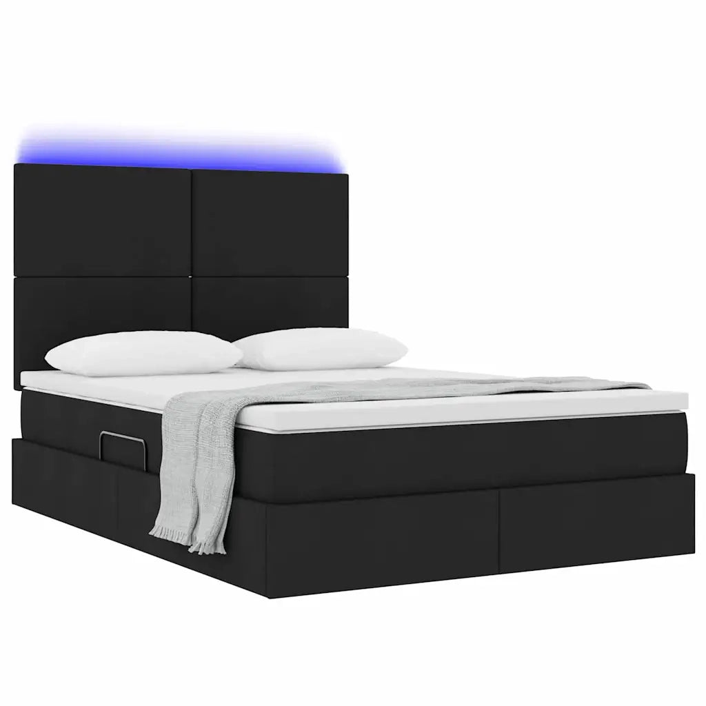 Letto con contenitore LED e materasso Nero 140 x 190 cm Tessuto