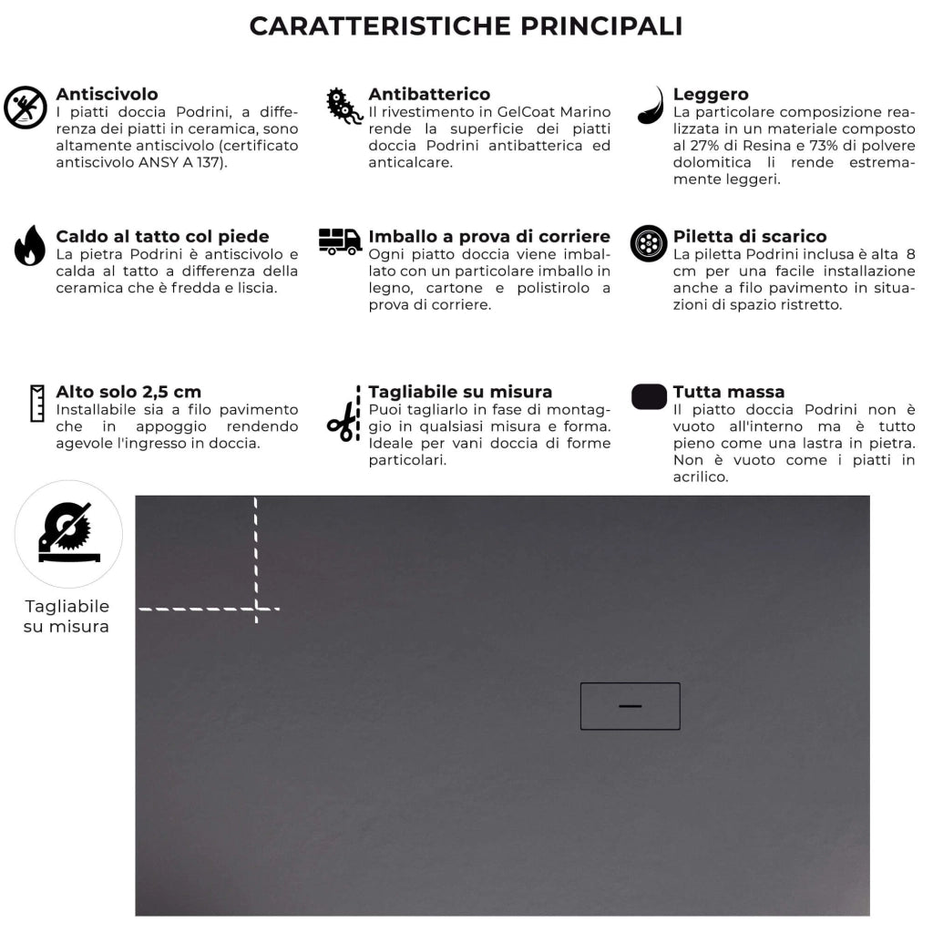 Piatto Doccia in Pietra 80x140 cm Bonussi Manila Antracite