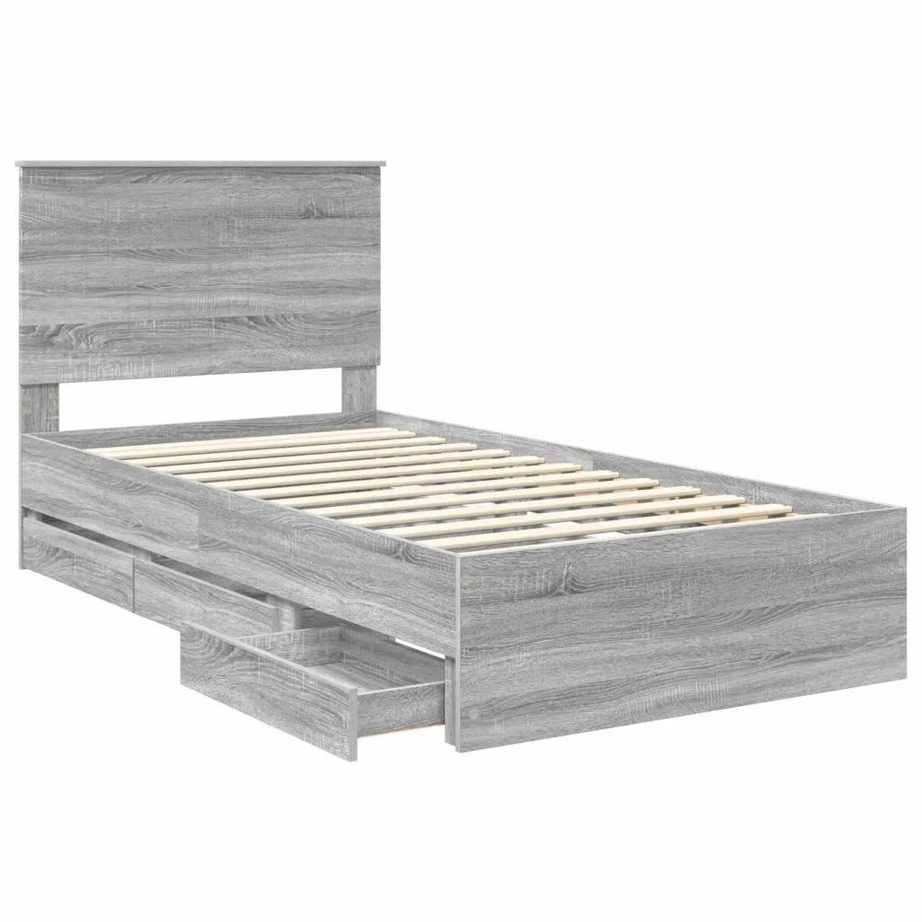 Struttura del letto con cassetto-Giroletto con contenitore-Rete del Letto Grigio Sonoma 100 x 200 cm 289130