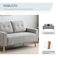 Divano 2 Posti Moderno in Stile Nordico con Schienale Trapuntato, in Poliestere e Legno, 145x76x88 cm, Grigio chiaro