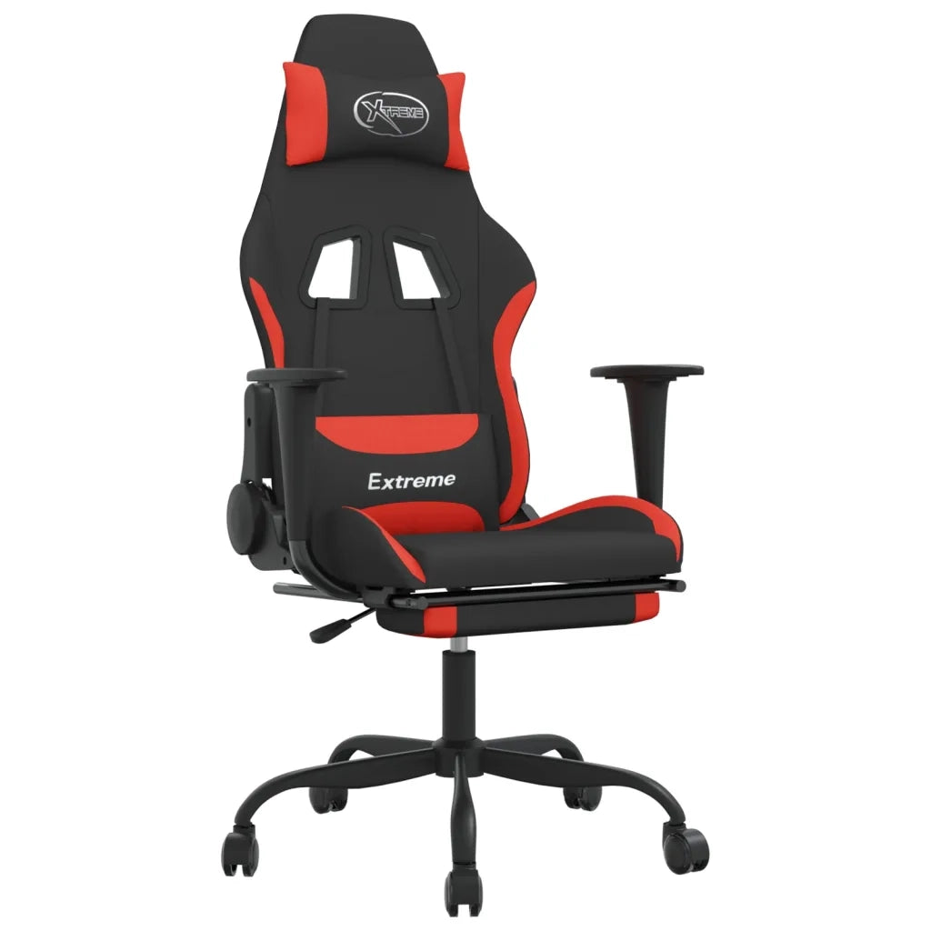 Sedia da Gaming | Sedia da e-sports Massaggio e Poggiapiedi Tessuto Nero e Rosso
