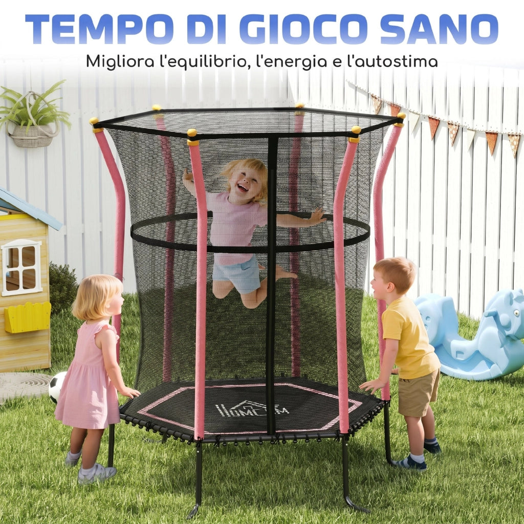 Tappeto Elastico per Bambini con Pali Imbattiti ¨C zephmum ¨C Rosa 163.5x190 cm