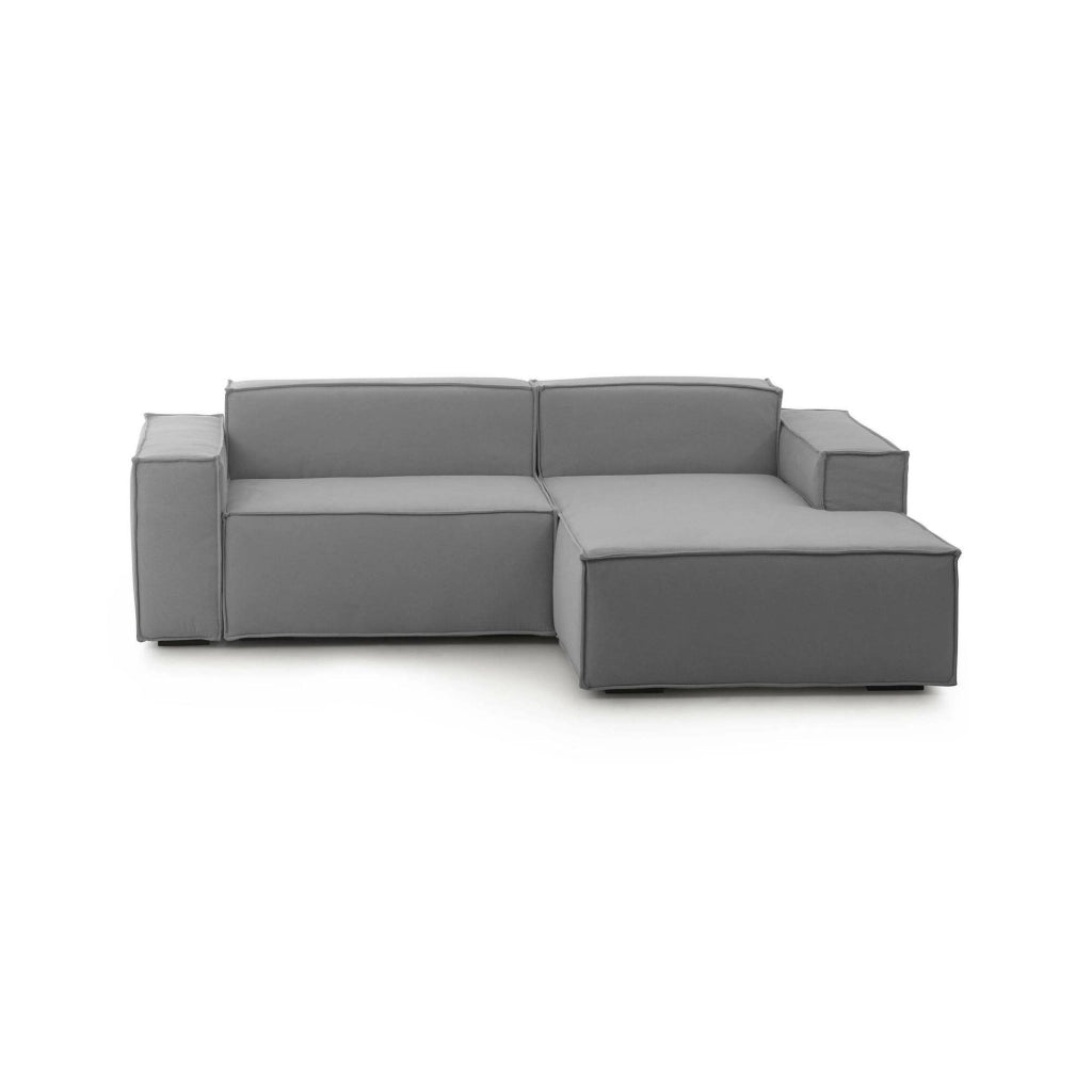 Divano fisso Amuleto, Divano componibile a 2 posti con penisola destra, Made in Italy, SofÒ  moderno in tessuto, Cm 220x170h70, Grigio