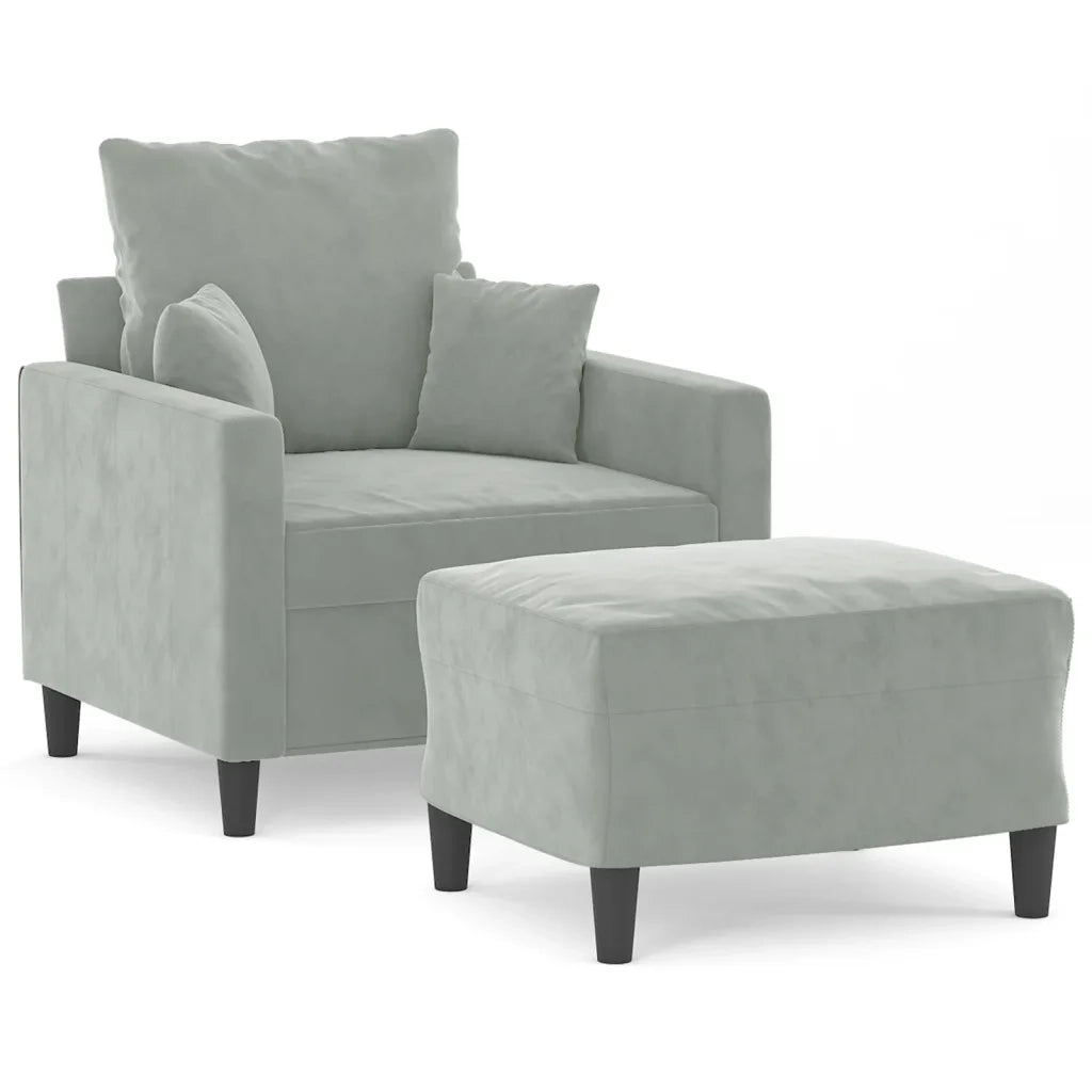 Poltrona con Poggiapiedi Grigio Chiaro 60 cm in Velluto