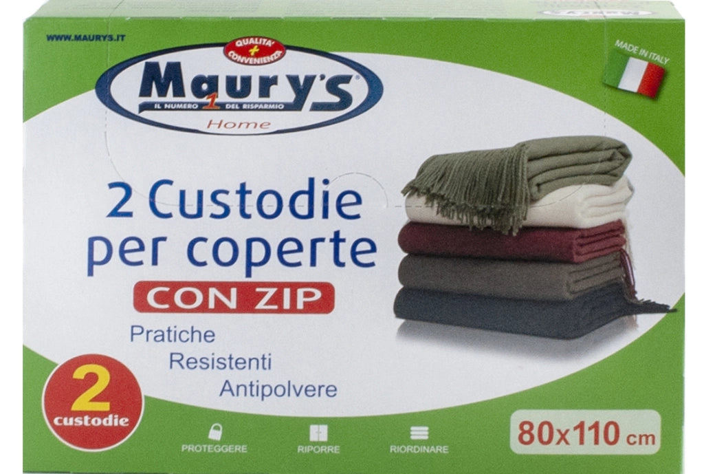 MAURY'S SET 3 BOX  CUSTODIE PER COPERTE CON ZIP CONFEZIONE DA 2 PZ 80 X110 CM