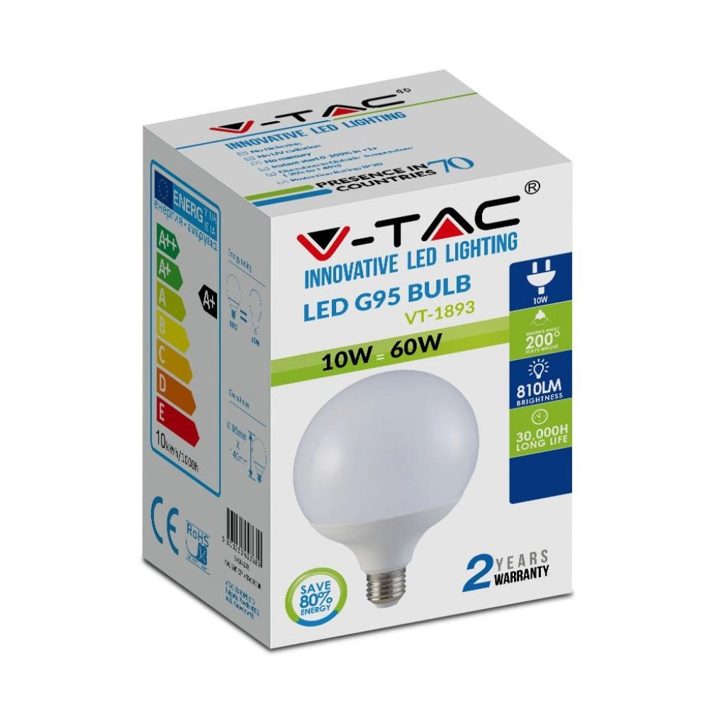 Lampadina a Bulbo LED 10W G95 E27 Termoplastico 6400K