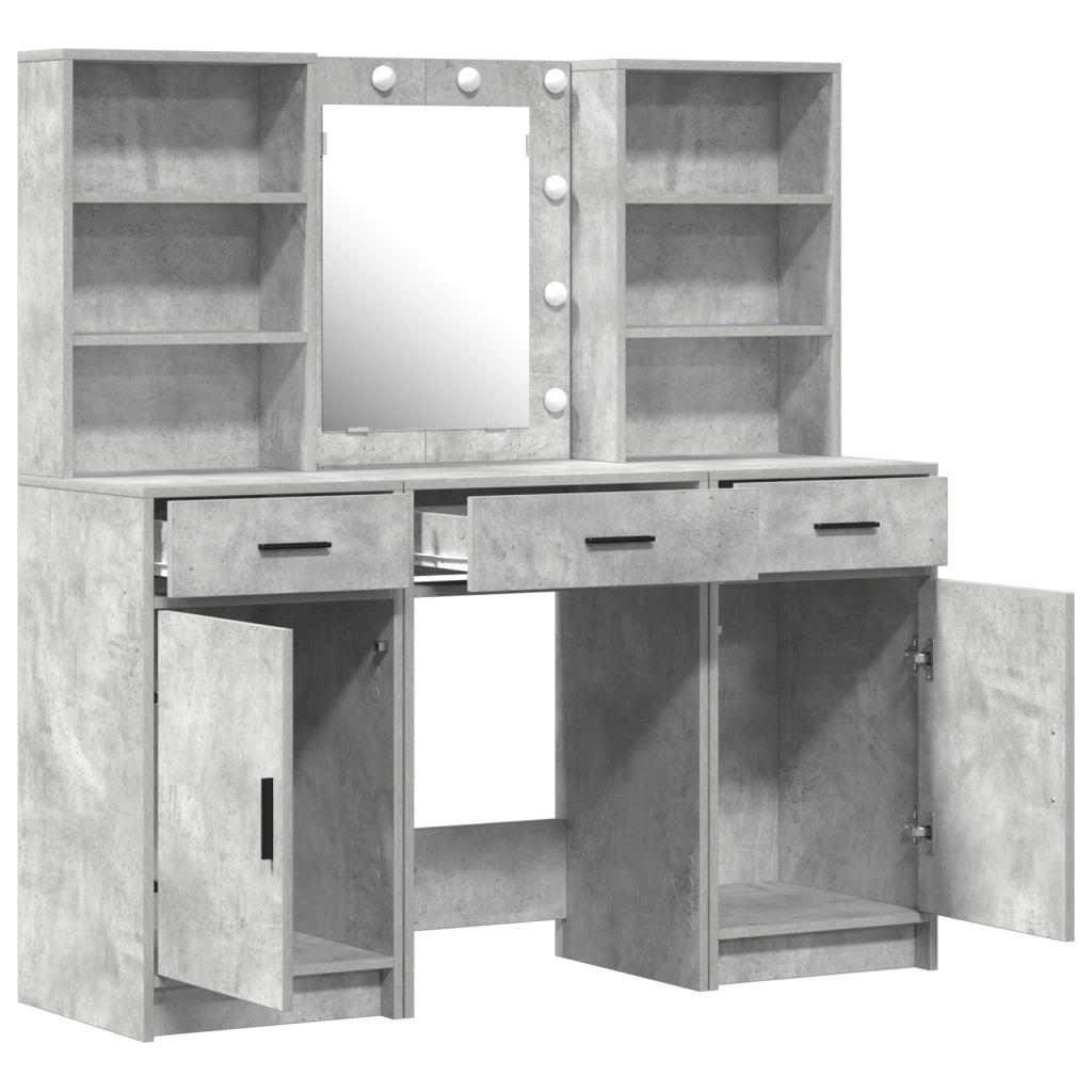 Set da Toeletta 3 Pezzi  in Legno Ingenerizzato Grigio Cemento