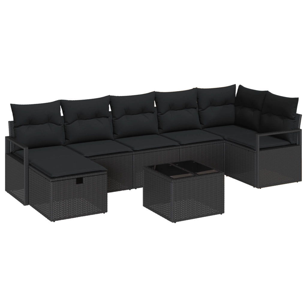 Set di Divani da Giardino 8 Pezzi  con Cuscini Nero Polyrattan