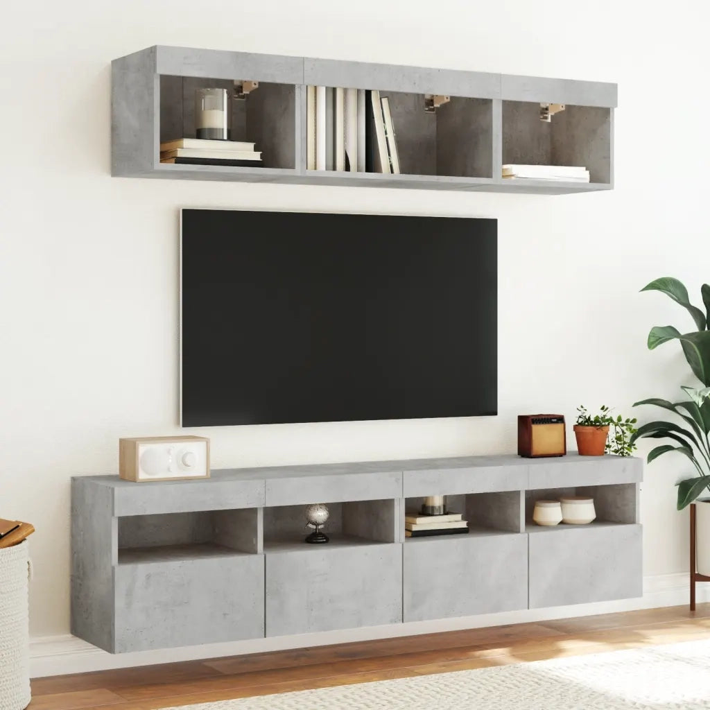 Mobili TV a Muro con LED 5pz Grigio Cemento Legno Multistratocod mxl 110253