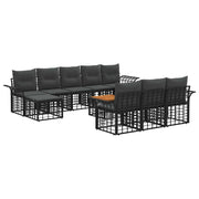 Set di divani da esterno 11 pcs Nero e Grigio scuro Poliestere