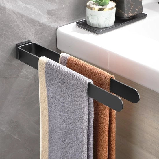 Supporto per asciugamano a muro quadrato in acciaio inox per bagno e cucina 39CM, nero