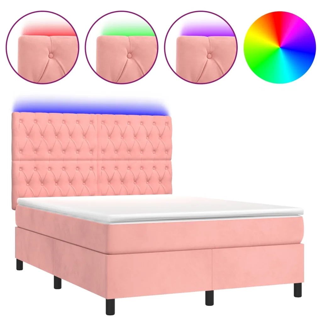 Letto a Molle con Materasso e LED Rosa 140x190 cm in Velluto 3136304