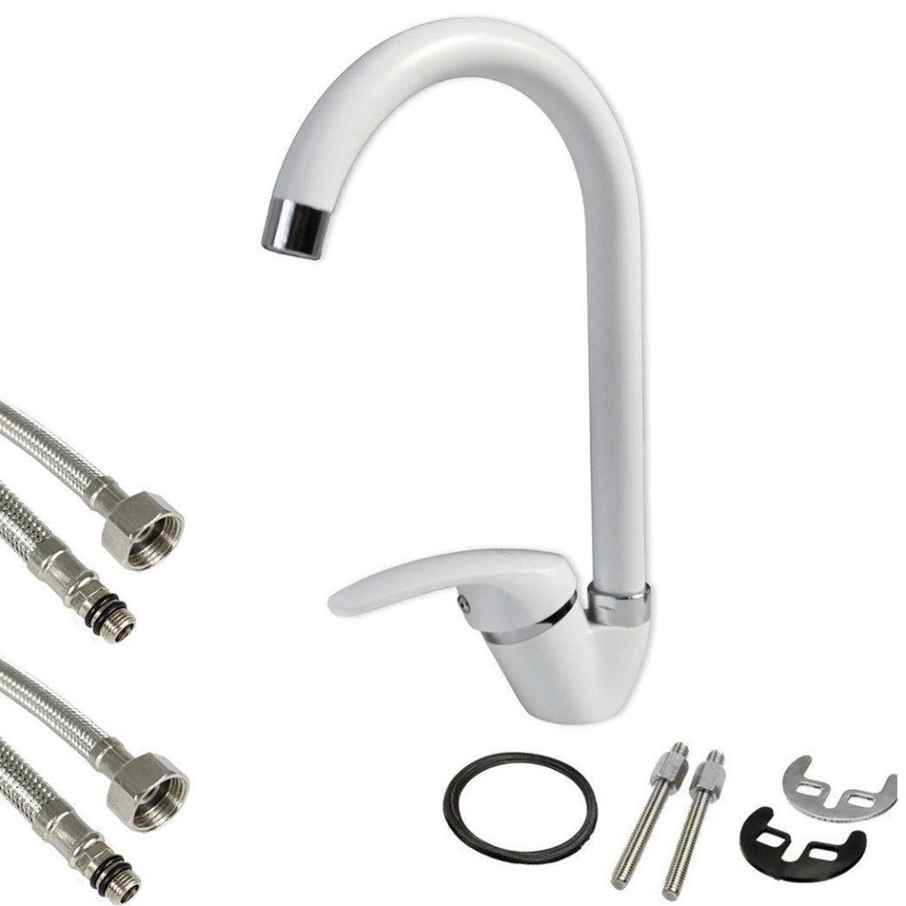 Trade Shop - Miscelatore Canna Alta Bianco  52942 Doppio Foro Monocomando Rubinetteria -