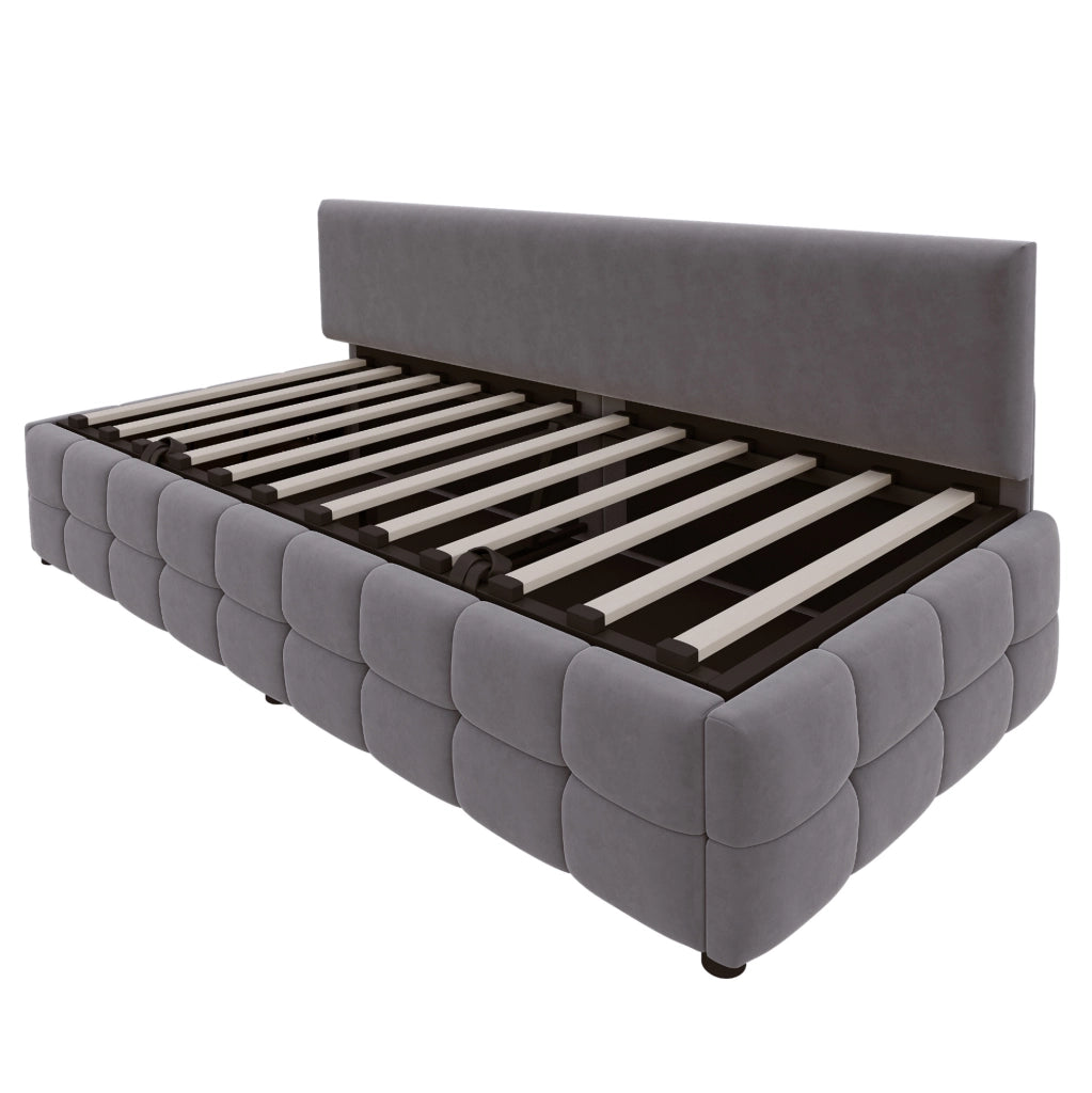 Letto singolo imbottito con contenitore idraulico 90 x 200 cm grigio
