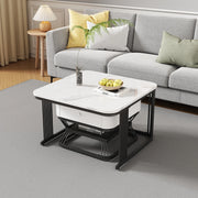 Set di tavolini da caffè 70x70x45 cm + 50x50x40 cm; piano effetto marmo; MDF e metallo; bianco e nero