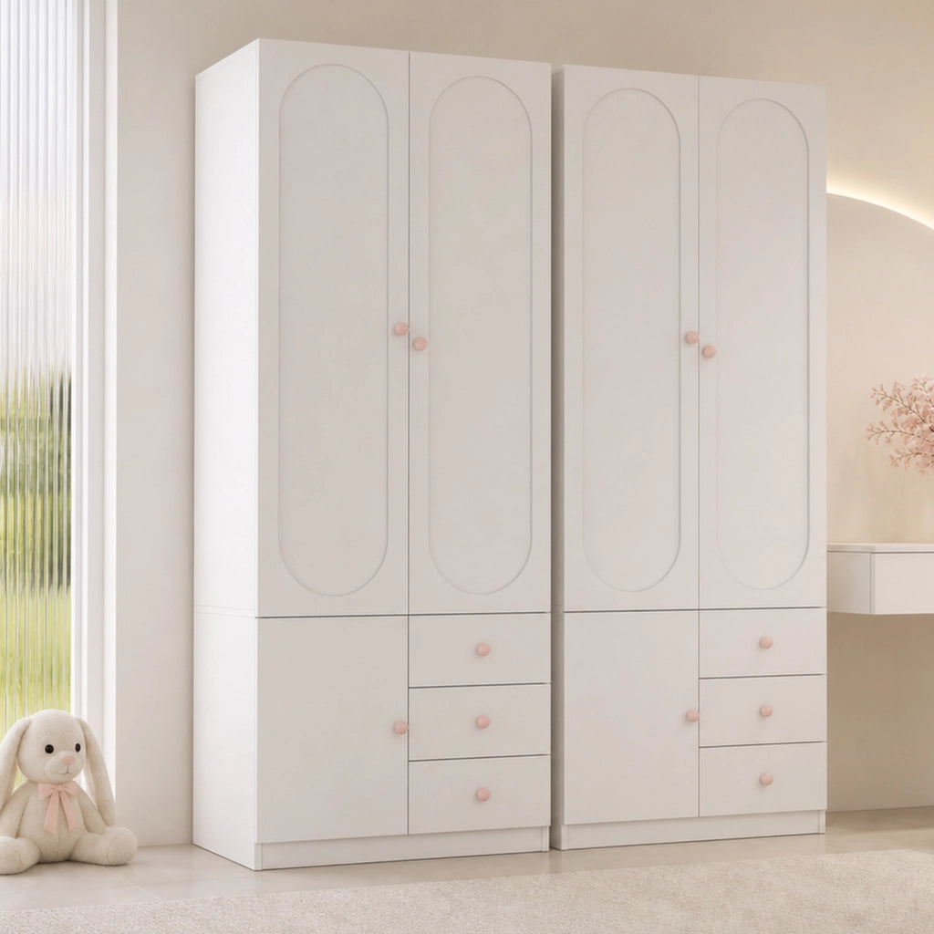 Armadio a due ante con 3 cassetti e asta appendiabiti in MDF bianco 80 × 50 × 200 cm