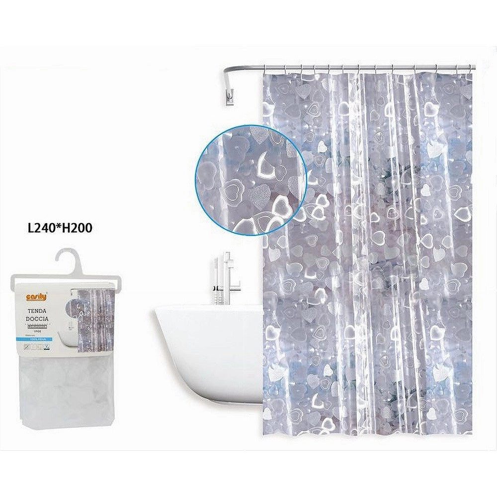 Trade Shop - Tenda Doccia Vasca Bagno Impermeabile 12 Ganci Effetto 2d Cuori 240x200 Cm 59810 -