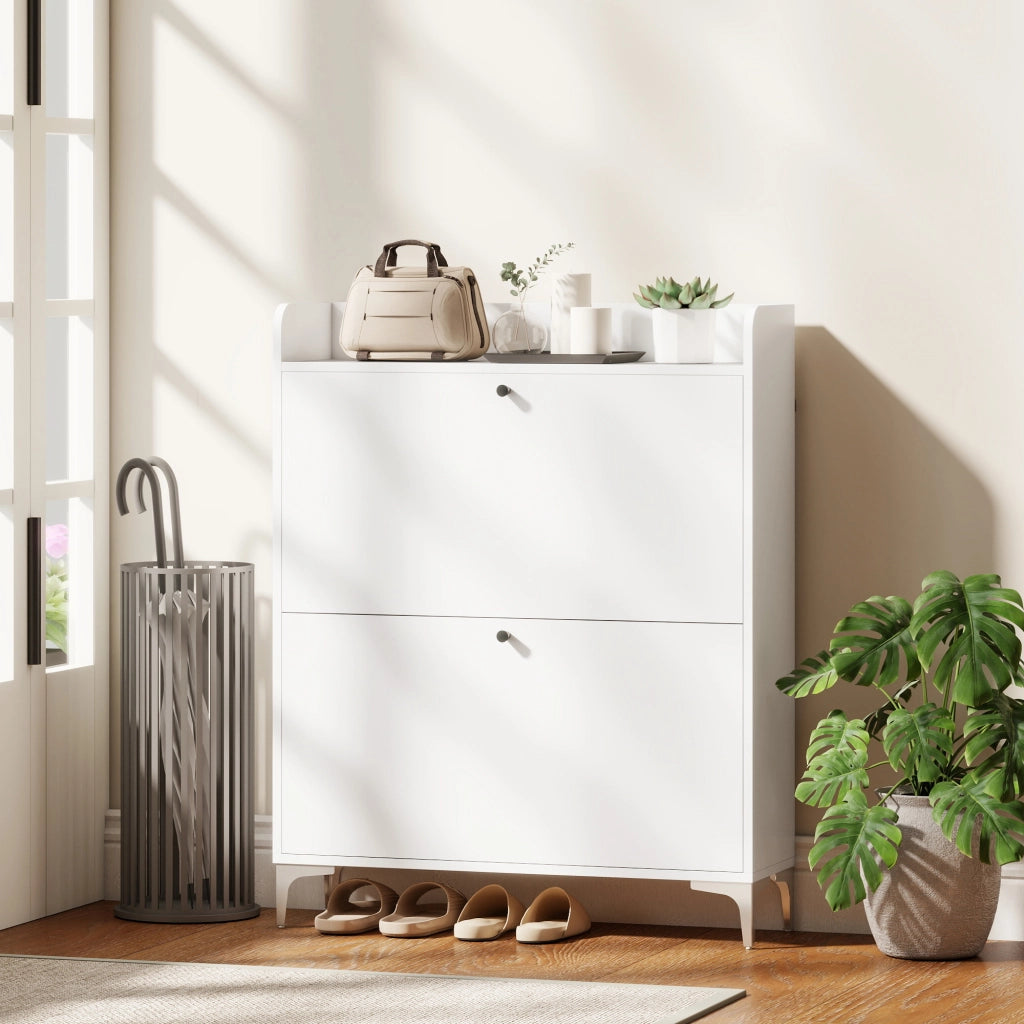Scarpiera 16 paia con 2 cassetti e ripiani regolabili ¨C Zephmum ¨C Bianco 80x24x101cm