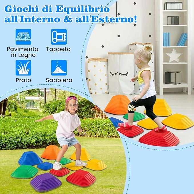 Pietre di Bilanciamento per Bambini 3+ Anni, Pietre Impilabili Antiscivolo da Interno/Esterno, Stepping Stones per Promuove la Coordinazione dell'Equilibrio e la Forza