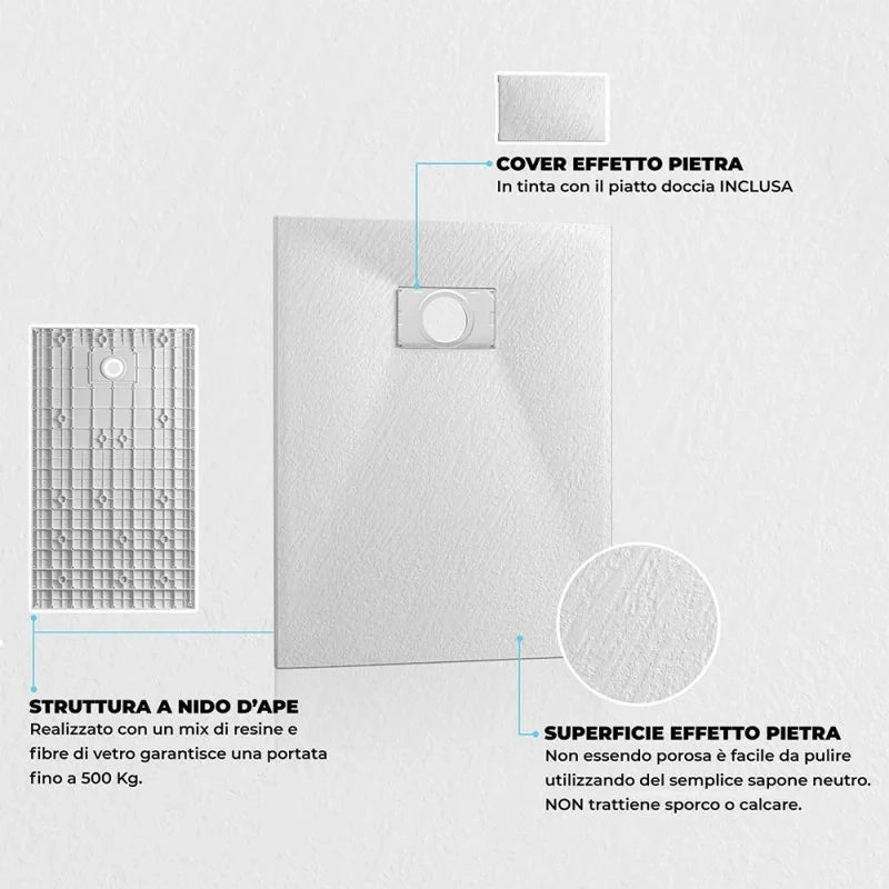 Piatto doccia 70x70 cm bianco effetto pietra in resina riducibile Agorà