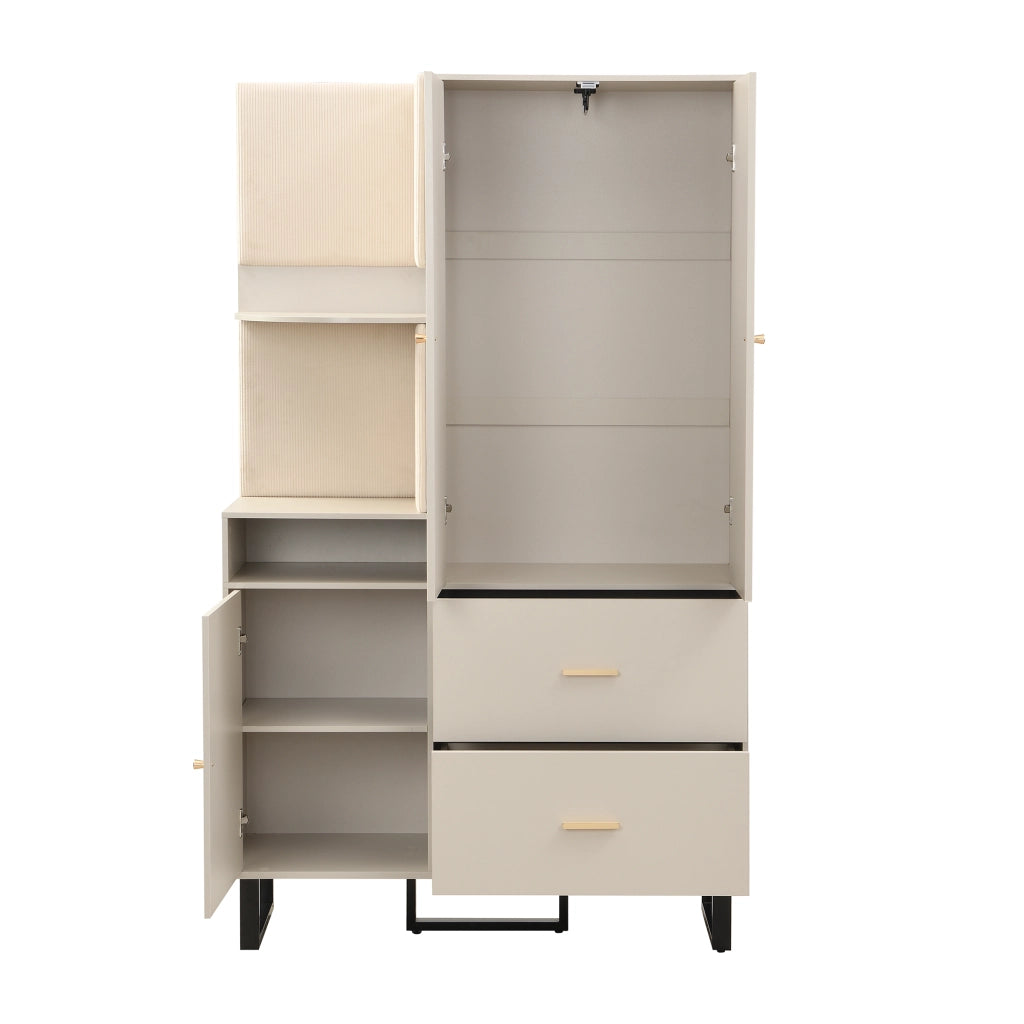 Mobile Ingresso Con 1 Anta; 2 Cassetti E Barra Estraibile; Pannelli Imbottiti; in MDF; 110??38??186 cm; Beige E Grigio
