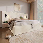 DESMIU Lit coffre 180 × 200 cm 2 posti con lampada da lettura, USB e Type-C, senza materasso, in velluto a coste, beige bianco
