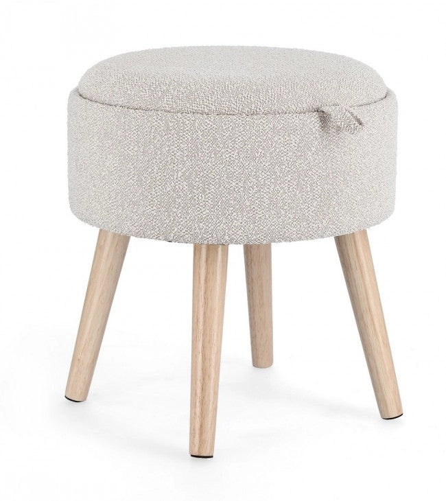 Sgabello Contenitore Ø 39x42,5 cm Zoya in Bouclè Grigio