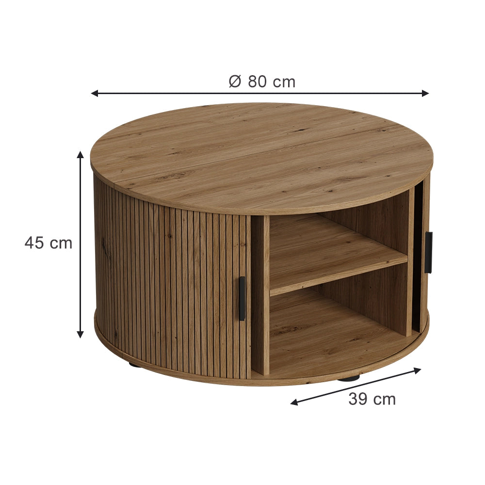 Tavolino soggiorno Selva Rovere 80 x 80 cm con porta scorrevole Vicco