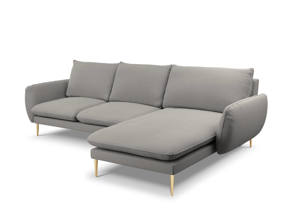 Cosmopolitan Design - Divano angolare destro "Vienna" 5 posti in bouclé grigio 