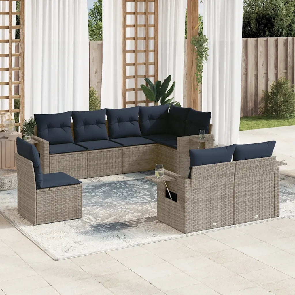 Set Divani da Giardino 8 pz con Cuscini Grigio in Polyrattan 3220440