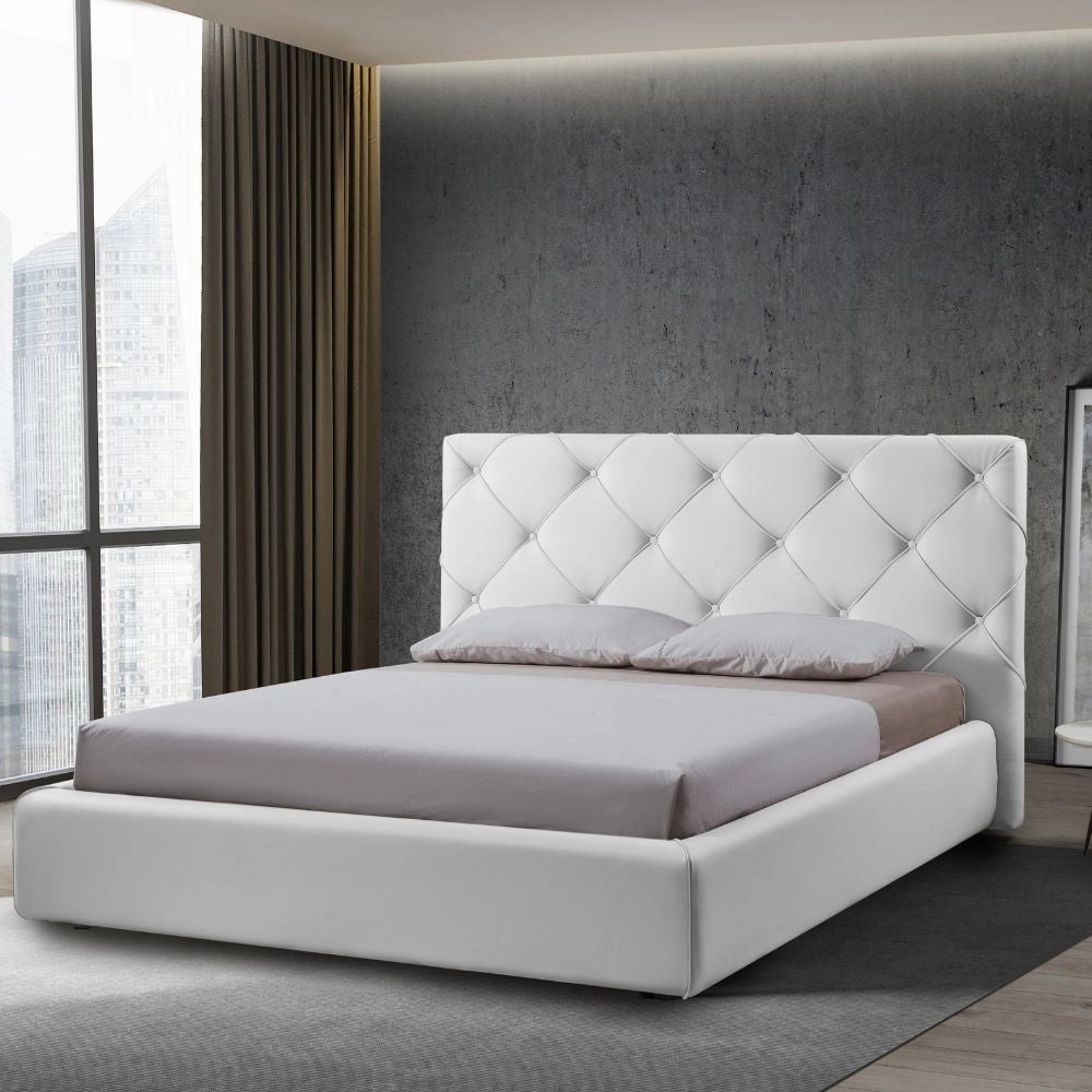 Letto matrimoniale contenitore Kassandra testiera capitonnè ecopelle bianco