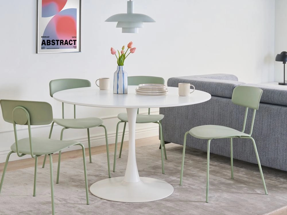 Tavolo da pranzo rotondo Piano in MDF bianco ø 120 cm Base in metallo 4 posti Cucina