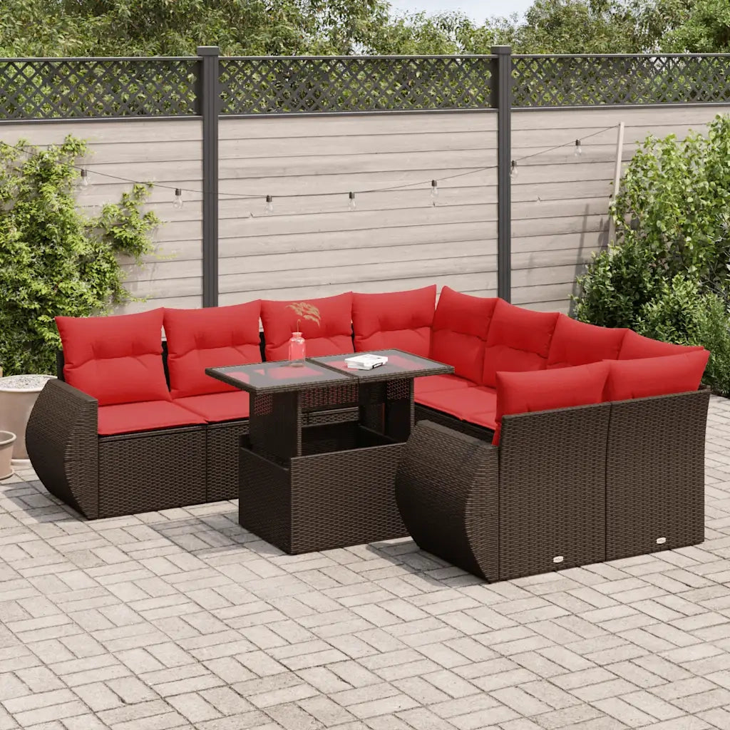 Set Divani Giardino 9 pz con Cuscini Marrone Polyrattan Acacia