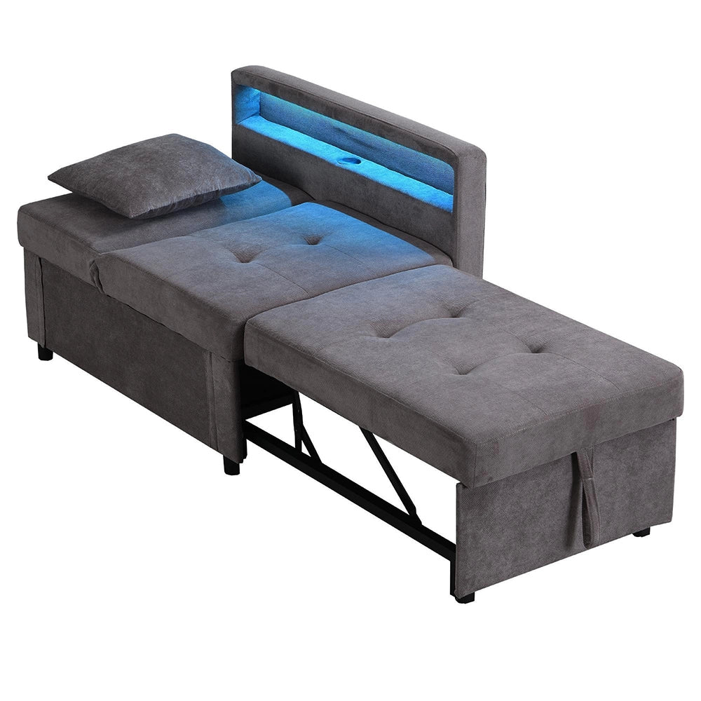 Divano letto 3 in 1 multifunzione - Xylo - tessuto lino, schienale regolabile, braccioli con LED e USB/Type-C