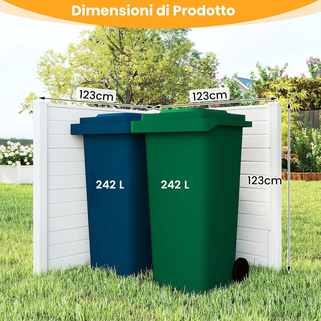 Schermo per Privacy da Esterno, 123 x 123 cm Recinzione Decorativa con Picchetti in Metallo, Pannelli Privacy da Giardino per Condizionatore d'Aria, Bidoni della Spazzatura (Bianco)