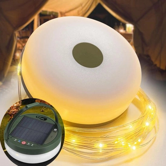 Illuminazione per Tenda Acqua Resistente Portatile Ripiegabile 3-in-1 Lampada da Campeggio a Filo 8 Modalità di Illuminazione (12m) Esterno Carica con Sole/USB Lampada per Tenda per Outdoor